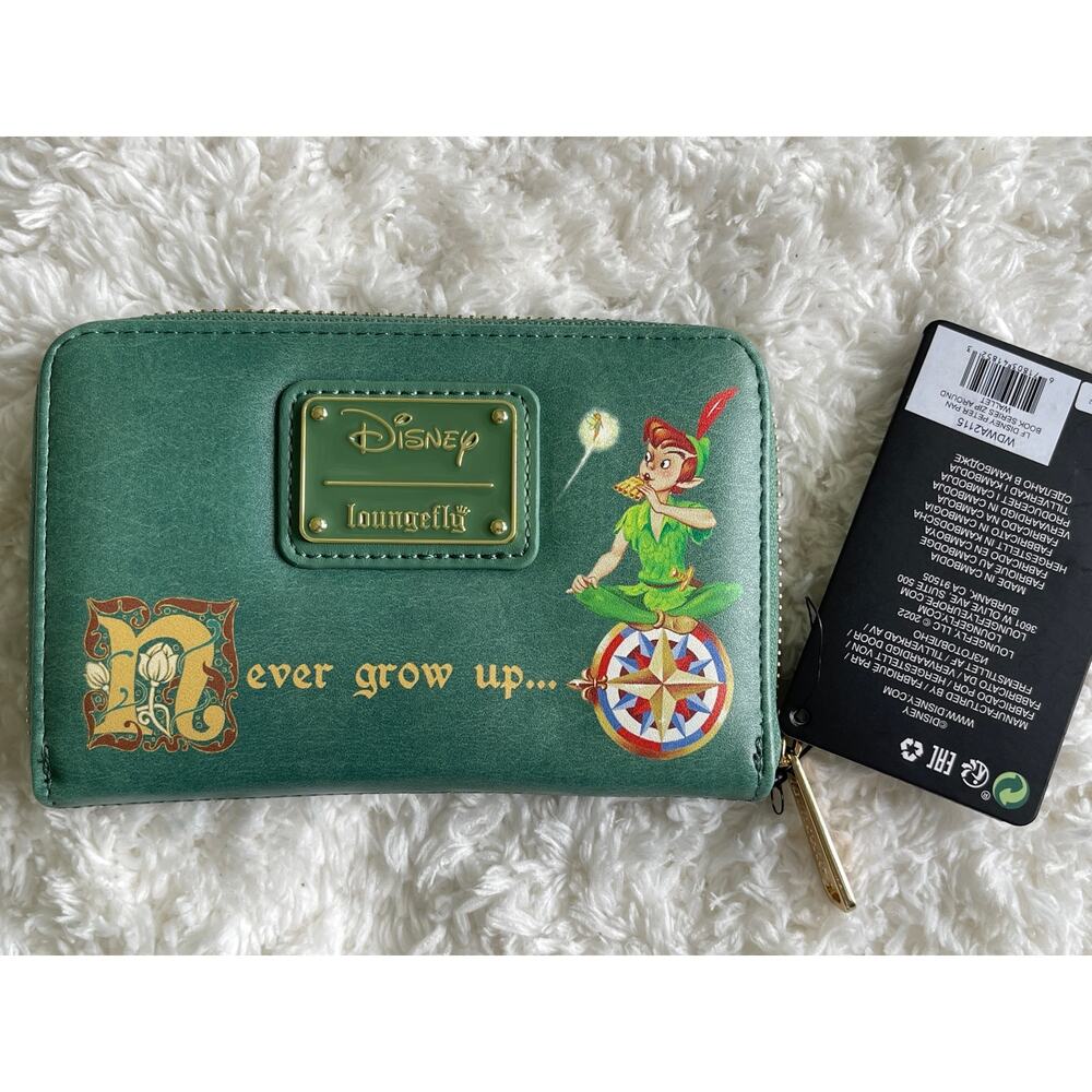Loungefly Disney Peter Pan Green Zip Around Folding Wallet NEW - Picture 3 of 9